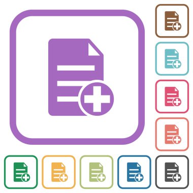 Yuvarlak renkli kare kare beyaz arka plan üzerinde yeni belge basit simgeler ekleme