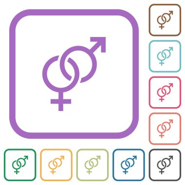 Heteroseksüel semboller, beyaz arkaplan üzerinde renkli yuvarlak kare çerçeveler halinde basit simgeler
