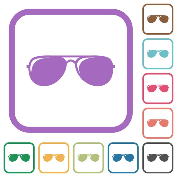Aviator Sunglasses Glosses Simple Icons Color Rounded Square Frames White — Stock Vector