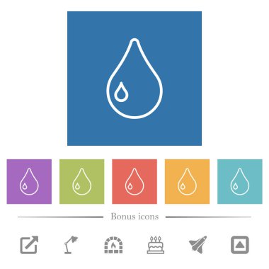 Tek damla düz beyaz simgeler kare arkaplan. 6 bonus simgesi dahil.