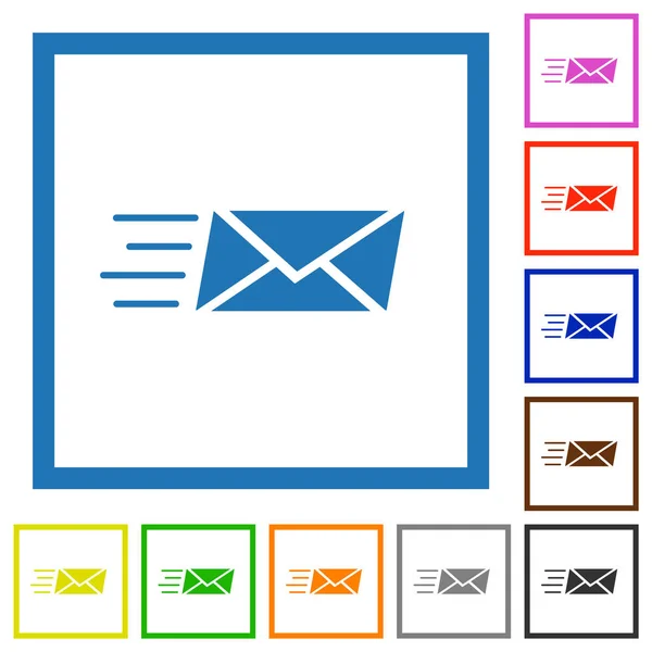 Envoi Express Mail Solide Icônes Couleur Plate Dans Des Cadres — Image vectorielle