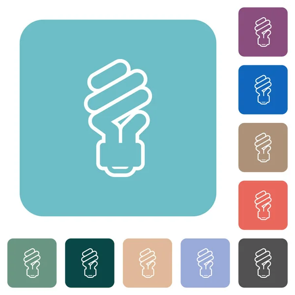 Energy Saving Fluorescent Light Bulb Outline White Flat Icons Color — Stock Vector