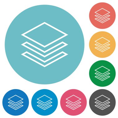 Katmanlar yuvarlak renk arkaplanındaki düz beyaz simgeleri özetlerler