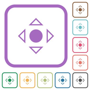 Kaydırma aracı beyaz arkaplanda renkli yuvarlak kare çerçeveler içinde basit simgeleri değiştir