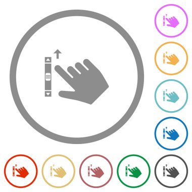 Sağ el hareket düz renk simgeleri yukarı kaydırın beyaz arkaplan üzerinde yuvarlak ana hatlar