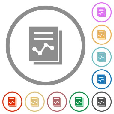 Grafik düz renk simgelerini beyaz arkaplanda yuvarlak çizgilerle raporla