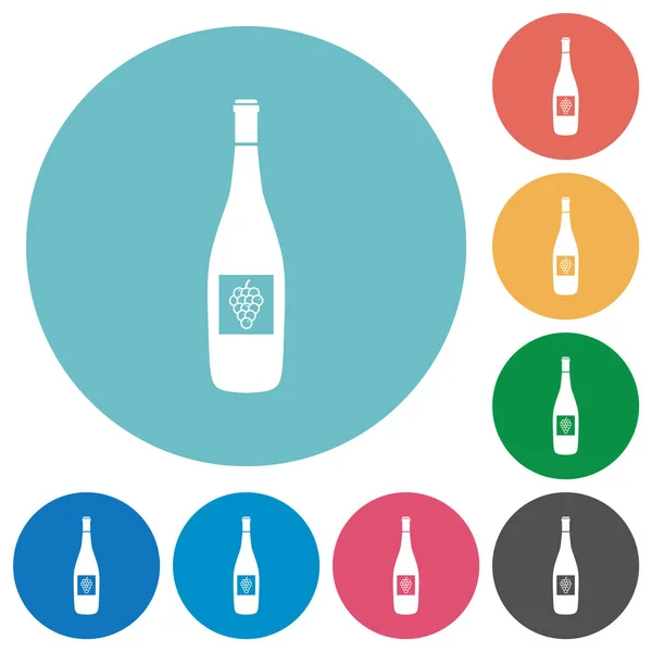 Botella Vino Con Iconos Blancos Planos Sobre Fondos Color Redondo — Vector de stock