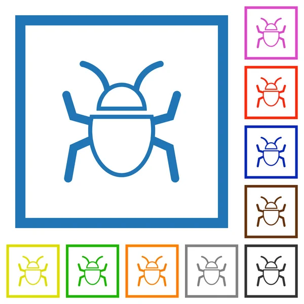 Bug Outline Flache Farbsymbole Quadratischen Rahmen Auf Weißem Hintergrund — Stockvektor
