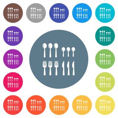 Yuvarlak renkli arka planda düz beyaz ikonlar. 17 arkaplan renk varyasyonu dahil.