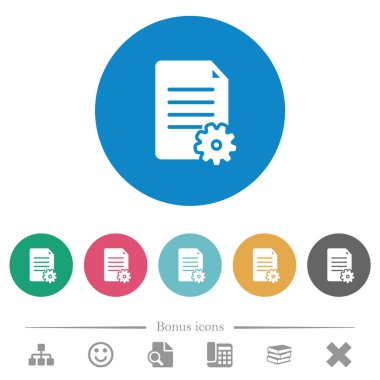 Döküman düz beyaz simgeleri yuvarlak renk arkaplanlarına kurar. 6 bonus simgesi dahil.