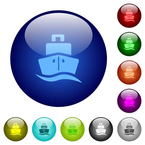 Geminin Görüntüsünde Yuvarlak Cam Düğmelerde Farklı Renklerde Katı Simgeler Dolaşın — Stok Vektör