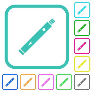 Beyaz arkaplanda kıvrımlı sınırlarda elektronik sigara katı renkli düz simgeler