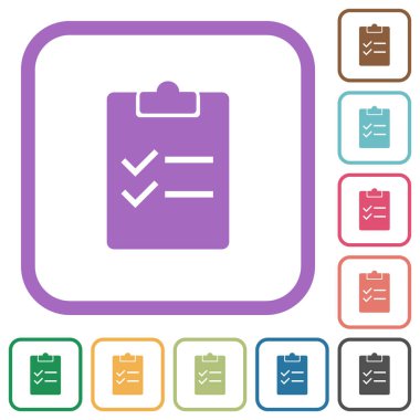 Beyaz arkaplanda renkli yuvarlak kare çerçeveler halinde katı simgeler