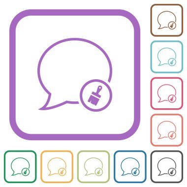 İleti ana hatlarını beyaz arkaplan üzerinde renkli yuvarlak kare çerçevelerle basit simgelerle yapıştır