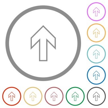 Yukarı ok ana hatları düz renk simgeleri beyaz arkaplan üzerinde yuvarlak ana hatlar