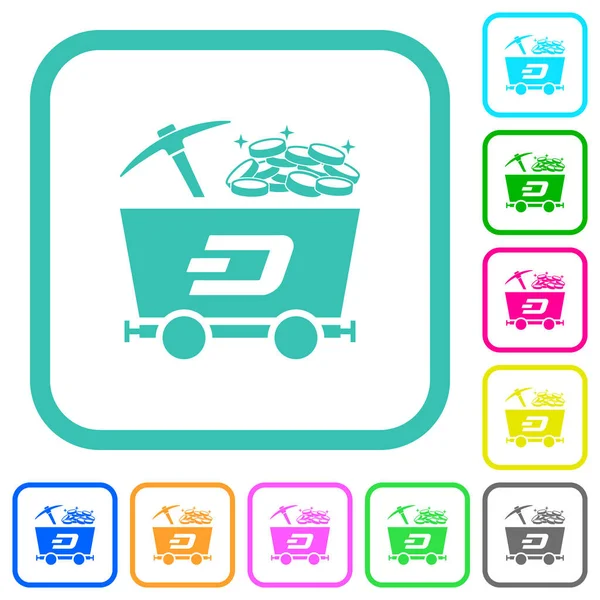 Dash kripto para birimi madenciliği, beyaz arkaplan üzerinde eğri kenarlı, canlı renkli düz simgeler.