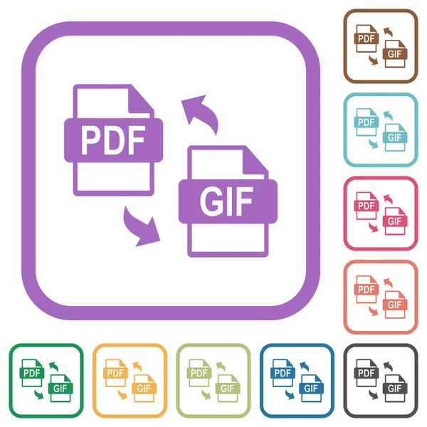 Pdf Gif Conversione File Semplici Icone Colori Cornici Quadrate Arrotondate — Vettoriale Stock