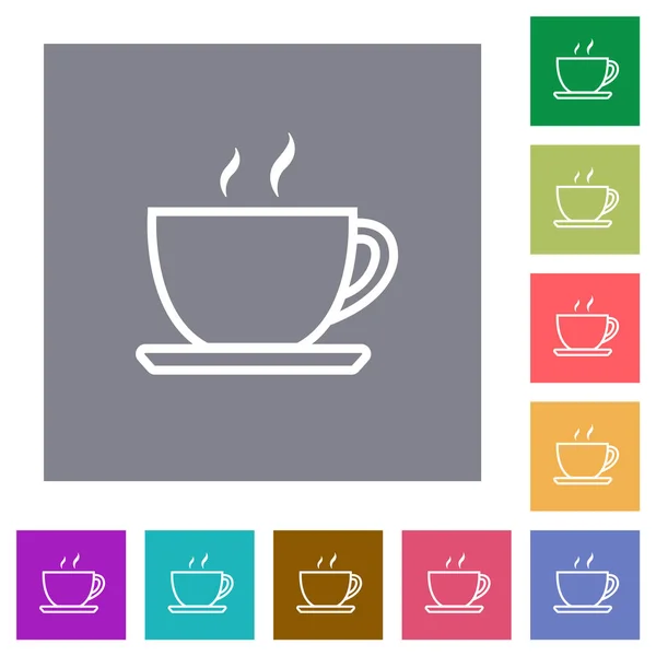 Cup Coffee Outline Flat Icons Simple Color Square Backgrounds — Stock Vector