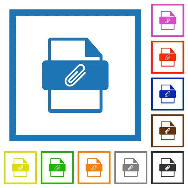 Tipo Archivo Adjunto Iconos Color Plano Marcos Cuadrados Sobre Fondo — Vector de stock