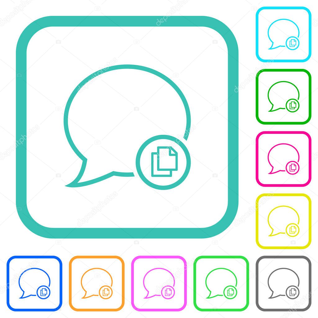 Copy message outline vivid colored flat icons in curved borders on white background