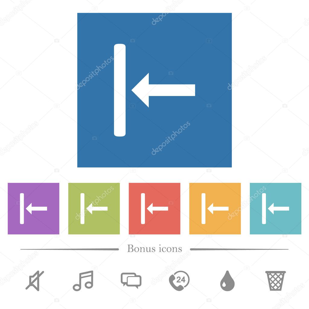 Align to left flat white icons in square backgrounds. 6 bonus icons included.