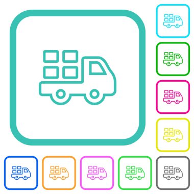 Beyaz arkaplan üzerindeki eğri kenarlıklardaki canlı renkli düz simgeleri taşır