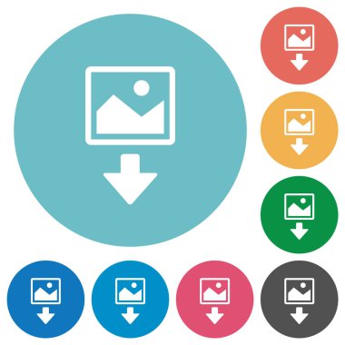 Yuvarlak renk arkaplan üzerine resim düz beyaz simgeleri indir