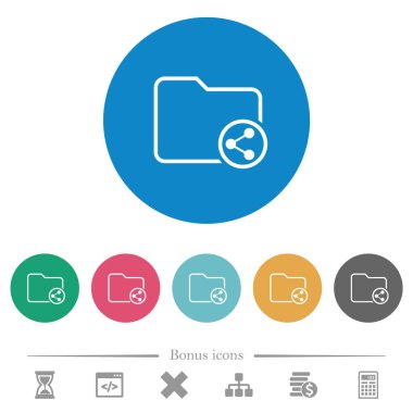 Dizin paylaşımı, yuvarlak renk arkaplanındaki düz beyaz simgeler. 6 bonus simgesi dahil.