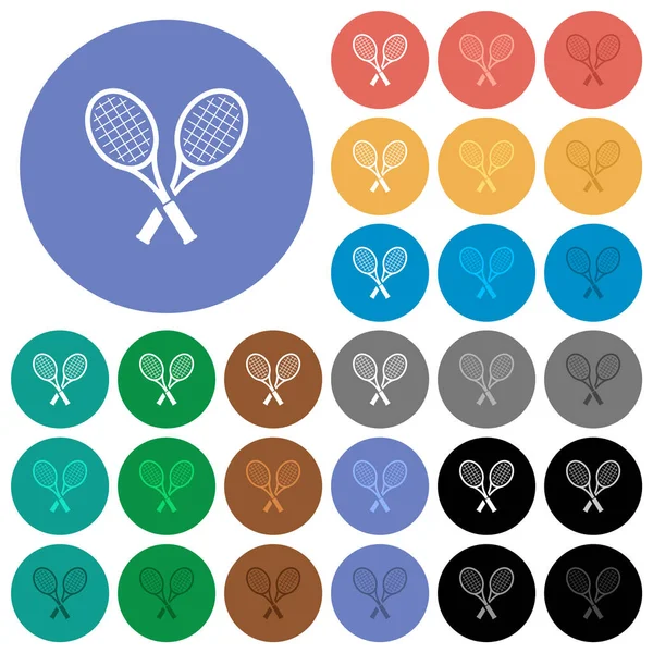 Zwei Tennisschläger Mehrfarbige Flache Symbole Auf Runden Hintergründen Inklusive Weißer — Stockvektor