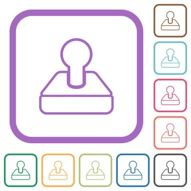 Retro joystick ana hatları beyaz arkaplan üzerinde renkli yuvarlak kare çerçeveler basit simgeler