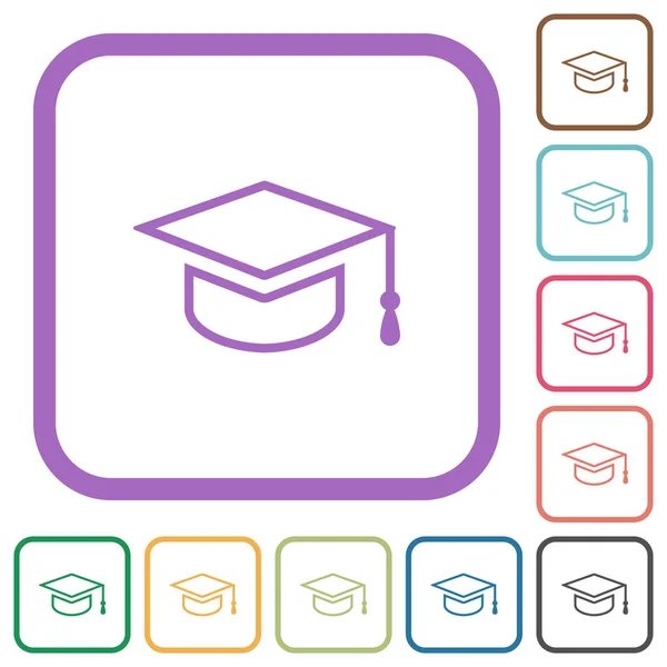 Graduation Cap Outline Simple Icons Color Rounded Square Frames White — Stock Vector