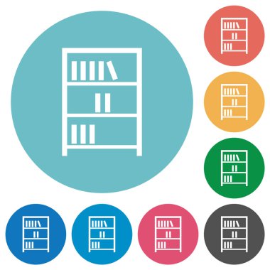 Kitap özeti içeren kitaplık düz beyaz simgeler yuvarlak renk arkaplan