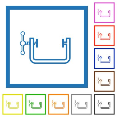 Beyaz arkaplanda kare çerçevelerde düz renk simgelerini Vice klemp ana hatları