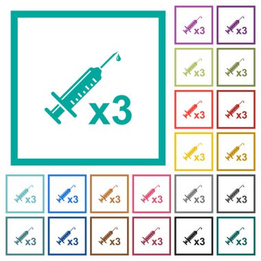 Üçüncü aşı doz düz renk simgeleri beyaz arkaplanda çeyrek çerçeve ile