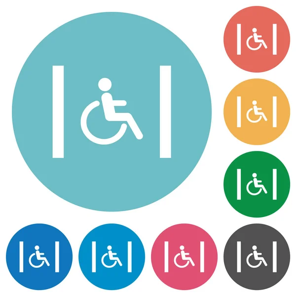Handicapés Parking Plat Icônes Blanches Sur Fond Rond Couleur — Image vectorielle