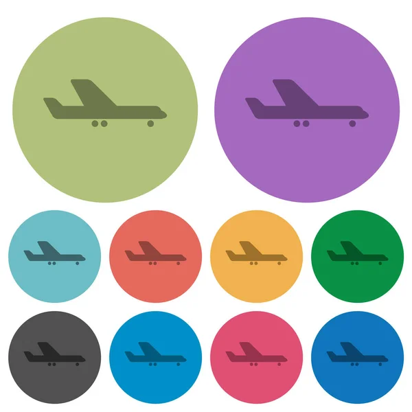 Flugzeug Seitenansicht Dunklere Flache Symbole Auf Rundem Hintergrund — Stockvektor