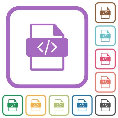 Beyaz arkaplanda renkli yuvarlak kare çerçeveli basit simgeler betik dosya tipi
