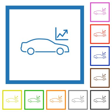 Beyaz arkaplanda kare çerçeveli düz renk simgelerini otomobil tanılama anahatları çizer