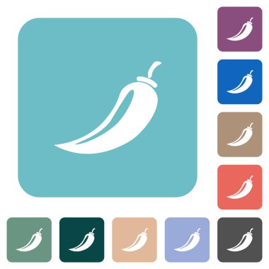 Renkli yuvarlak kare arkaplan üzerine kırmızı biber beyazı düz simgeler