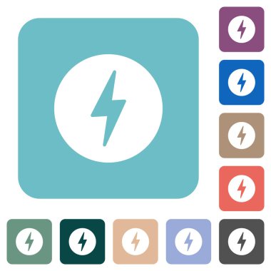 Renkli yuvarlak kare arkaplan üzerinde dairesel katı beyaz düz simgeler