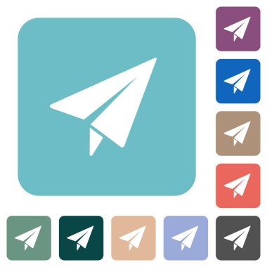 Paper plane solid white flat icons on color rounded square backgrounds