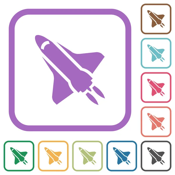 Space Shuttle Propulsion Simple Icons Color Rounded Square Frames White — Stockvektor