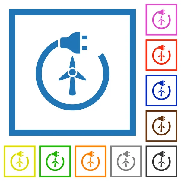 Wind Energy Flat Color Icons Square Frames White Background —  Vetores de Stock