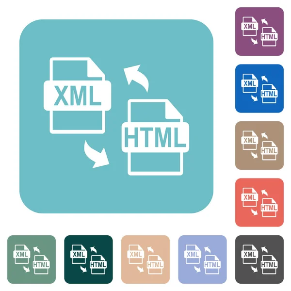 Xml Html File Conversion White Flat Icons Color Rounded Square — Stock Vector