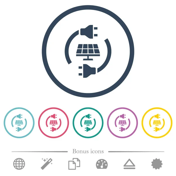 太阳能扁平颜色图标为圆形轮廓 包括6个奖金图标 — 图库矢量图片