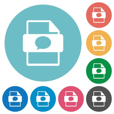 Yuvarlak renk arkaplan üzerinde ileti dosyası tipi düz beyaz simgeler