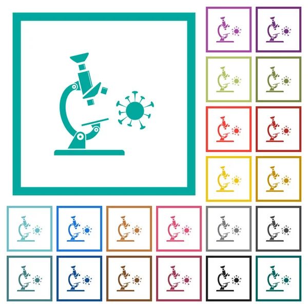 Microscope Virus Flat Color Icons Quadrant Frames White Background — Stok Vektör