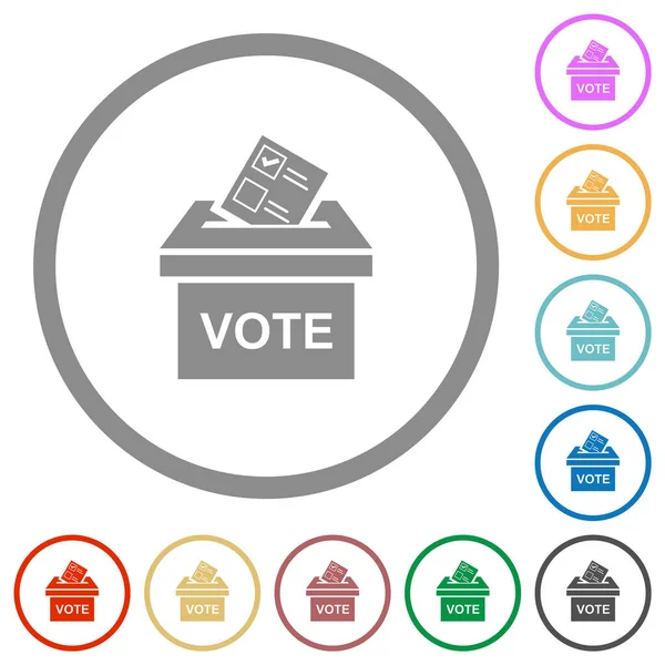 Voting Paper Ballot Box Solid Flat Color Icons Outlines White — Vetor de Stock