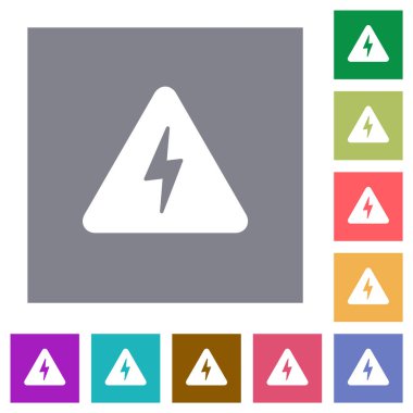 Basit renk kare arkaplanlarında elektriksel tehlike katı düz simgeler