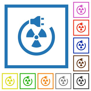 Nükleer enerji düz renk simgeleri beyaz arkaplanda kare çerçeveler halinde